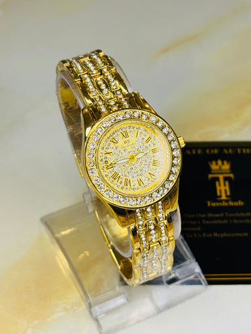 Gold Iced Out Watch For Her
