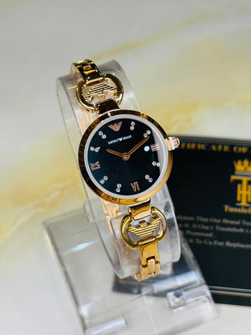 Emporio Rose Gold Black Watch for her