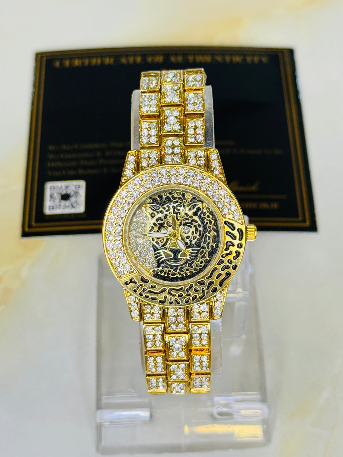 Gold Lioness Iced Out Watch For Her