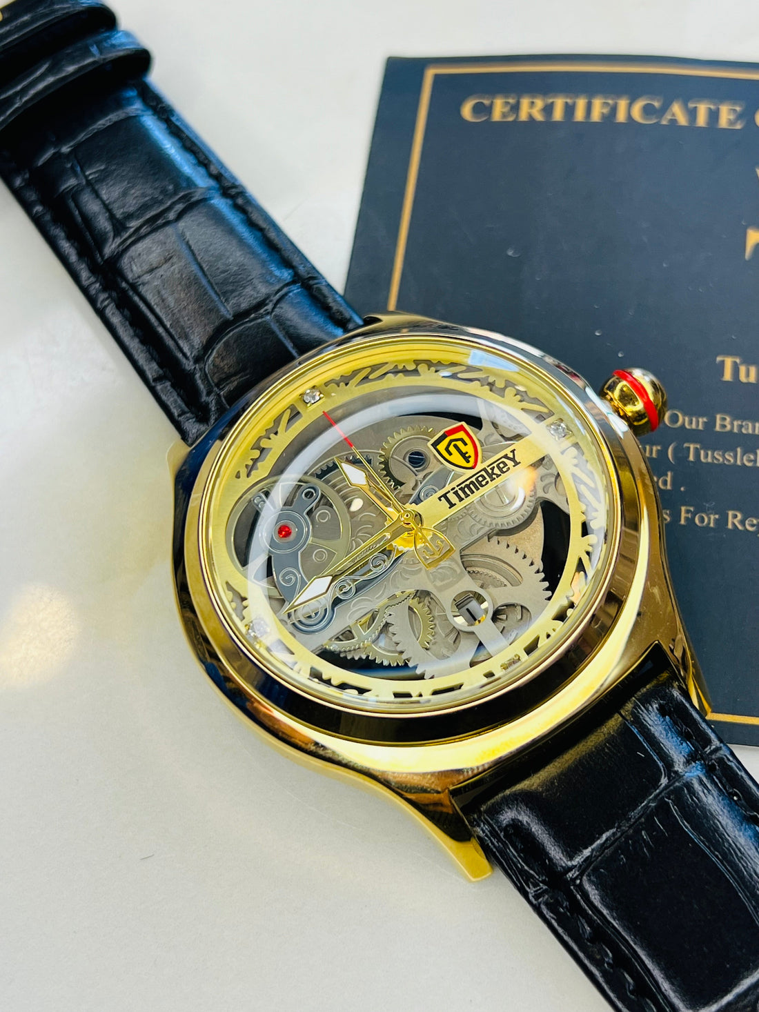 Timekey Black Strap Ballon Skeleton Dial Watch