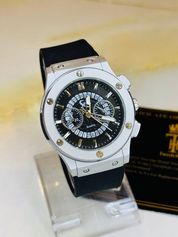 Black Silver Black Hologram Hublot Silicone Strap Watch