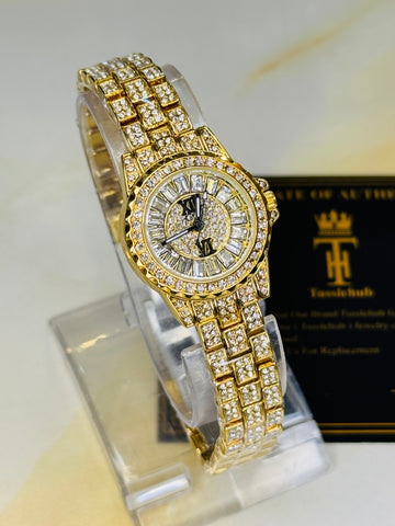 Gold Odd Iced Out Watch For Her