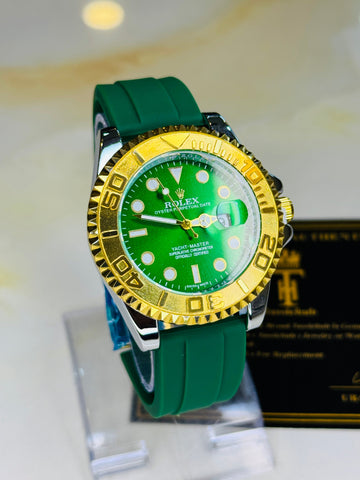 Green Gold Dial Black Yatchmaster Watch
