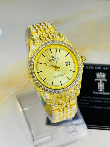 Gold Perpetual Iced Watch For Her