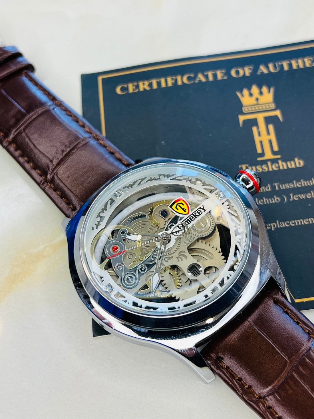 Timekey Brown Strap Ballon Skeleton Dial Watch