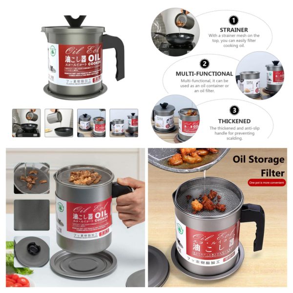 High Quality Fryer Oil Filter Pot Carbon Steel Oilcan With Stainless Steel Kitchen Storage Jug Cooking Pot
