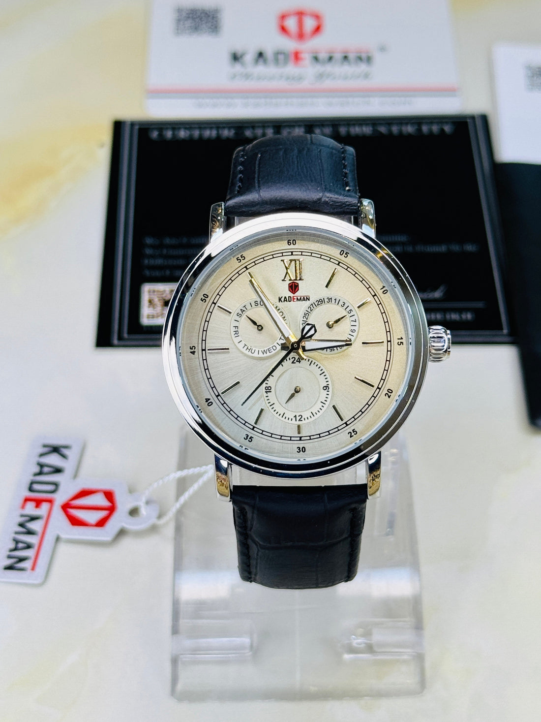 Kademan Black Silver Trio Chronograph Watch