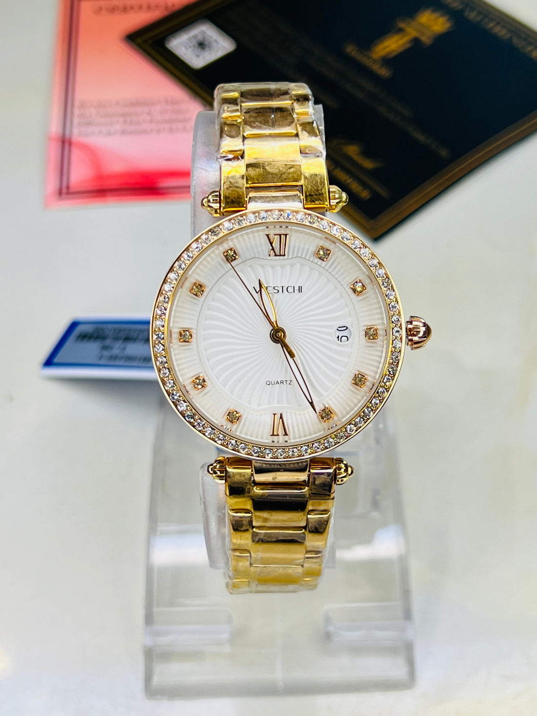 Rose Gold Westchi White Iced Dial Watch For Her