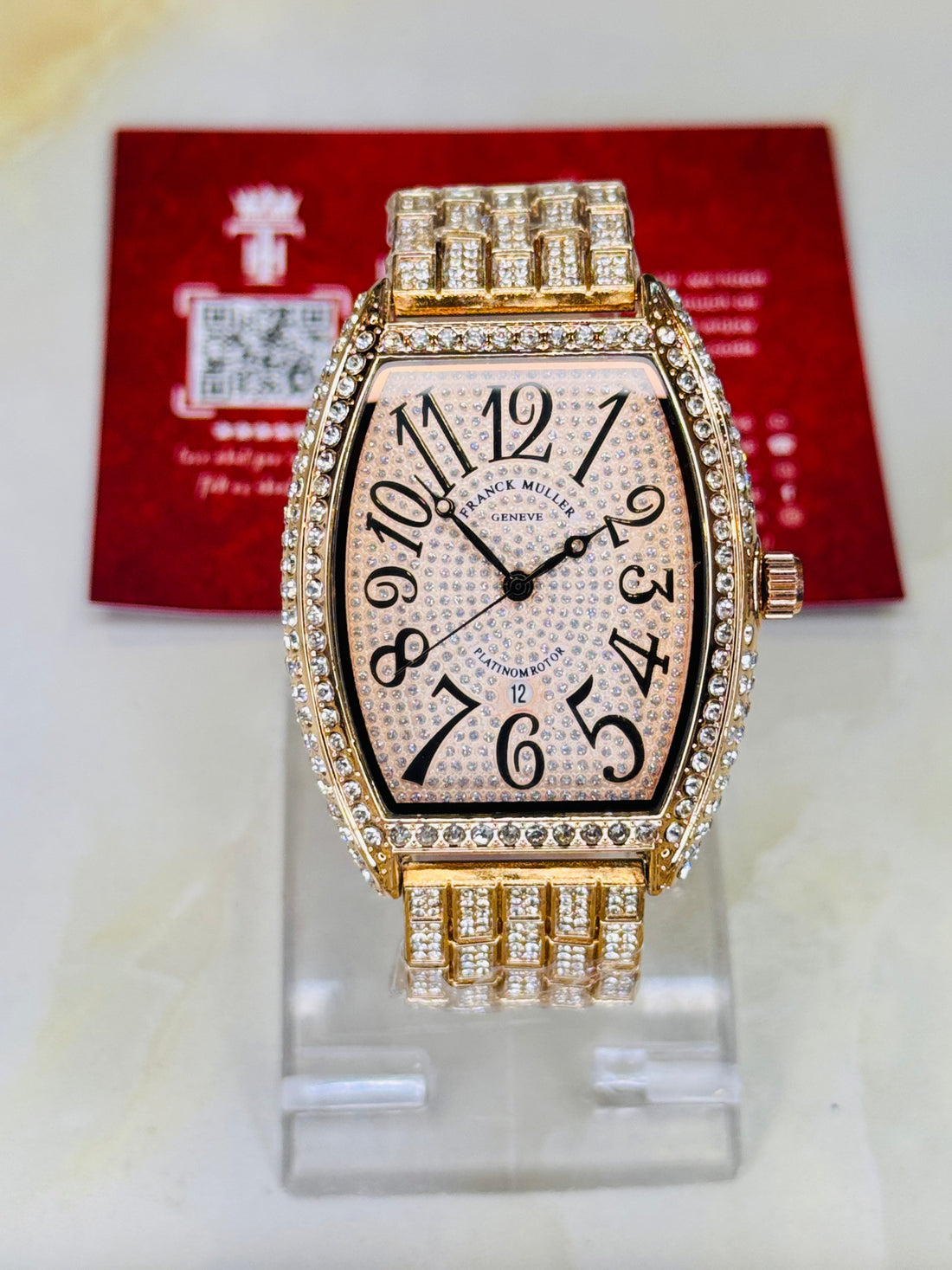 Rose Gold Iced Out Frank Muller Chain Strapped