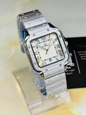 Matte Silver Santos White Dial Watch