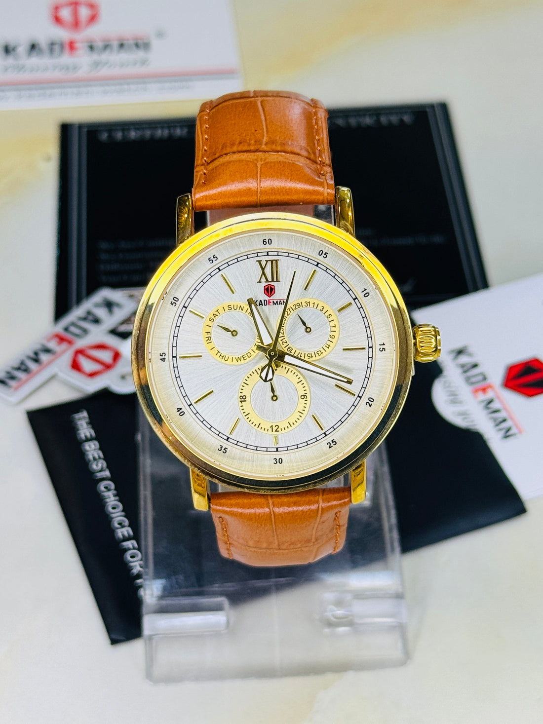 Kademan Brown Gold Trio Chronograph Watch