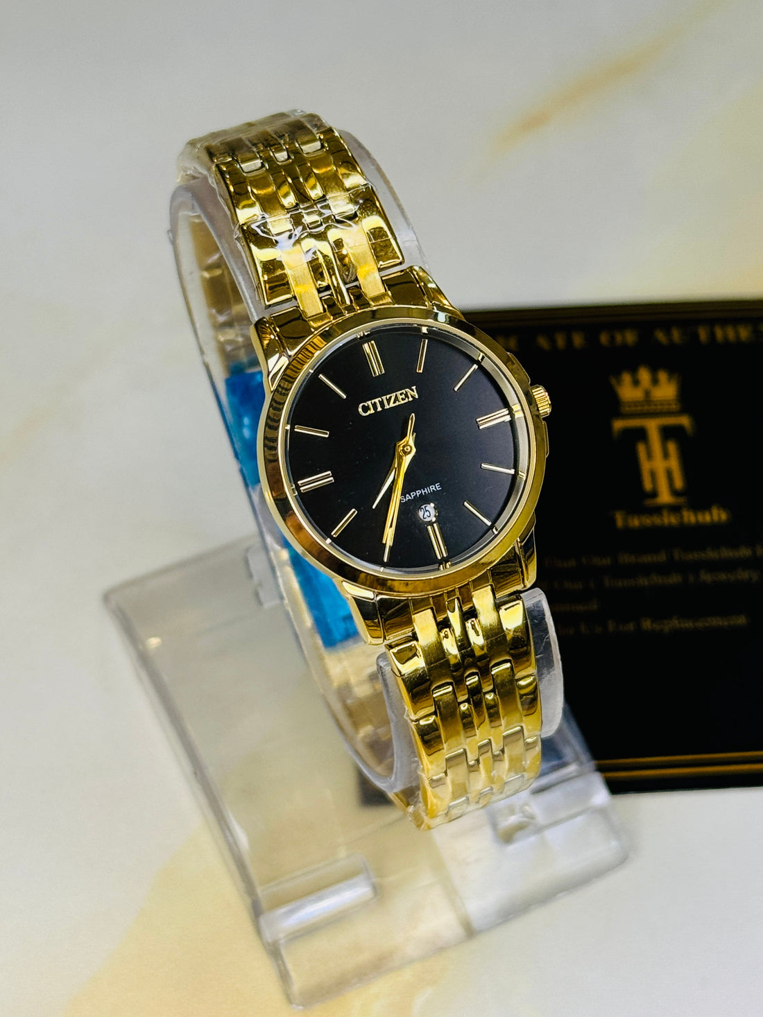 Gold Black Down Date Citizen Couple Watch