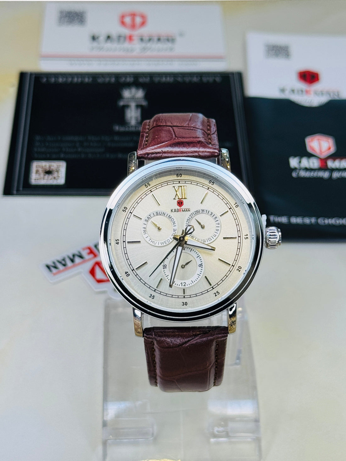 Kademan Coffee Silver Trio Chronograph Watch