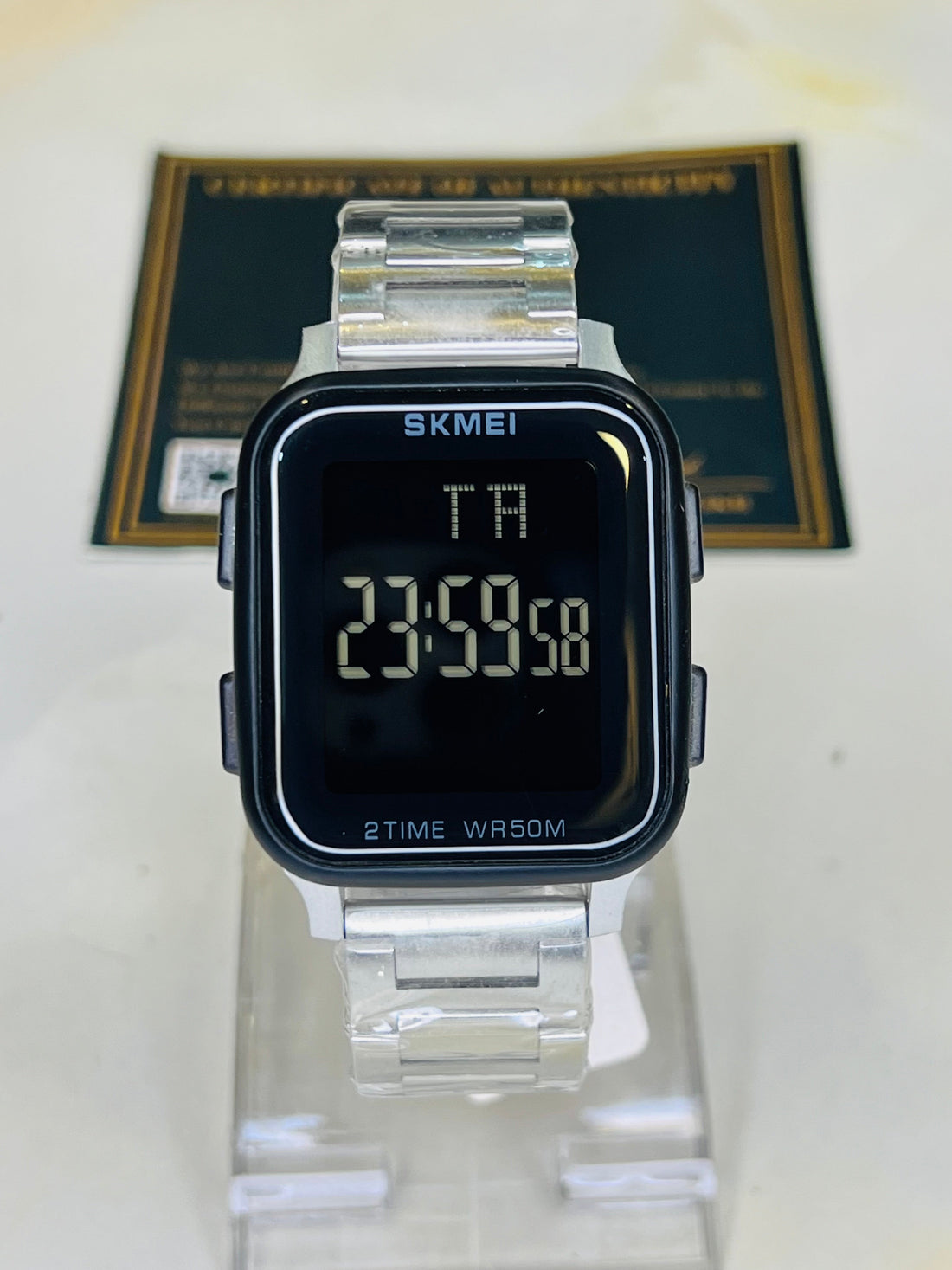 Skmei Silver Black Square 2 Time Watch