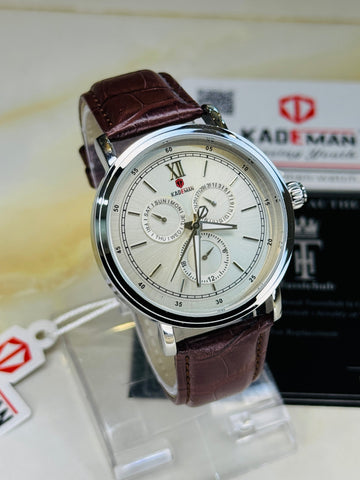 Kademan Coffee Silver Trio Chronograph Watch