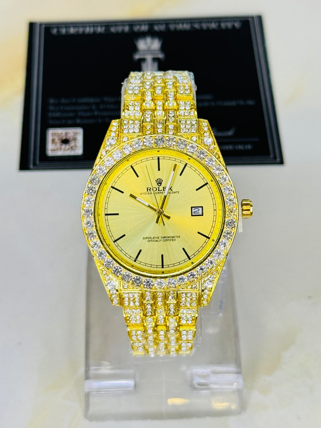 Gold Perpetual Iced Watch For Her