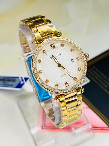 Rose Gold Westchi White Iced Dial Watch For Her
