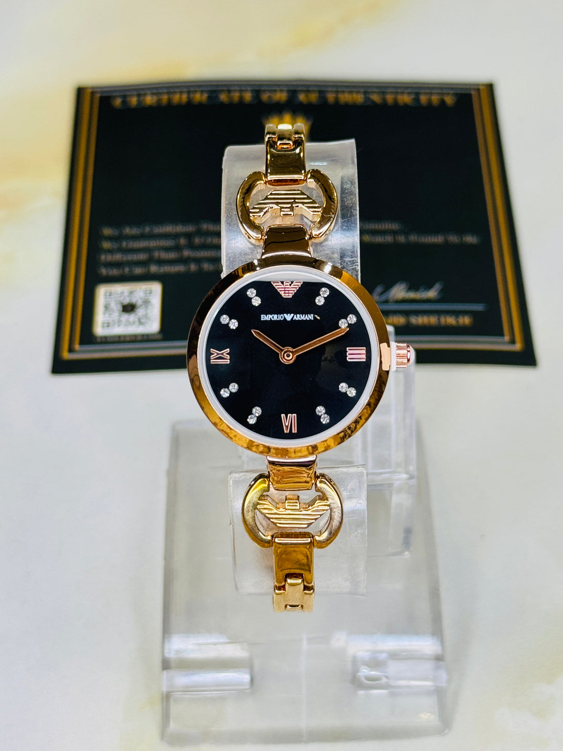 Emporio Rose Gold Black Watch for her