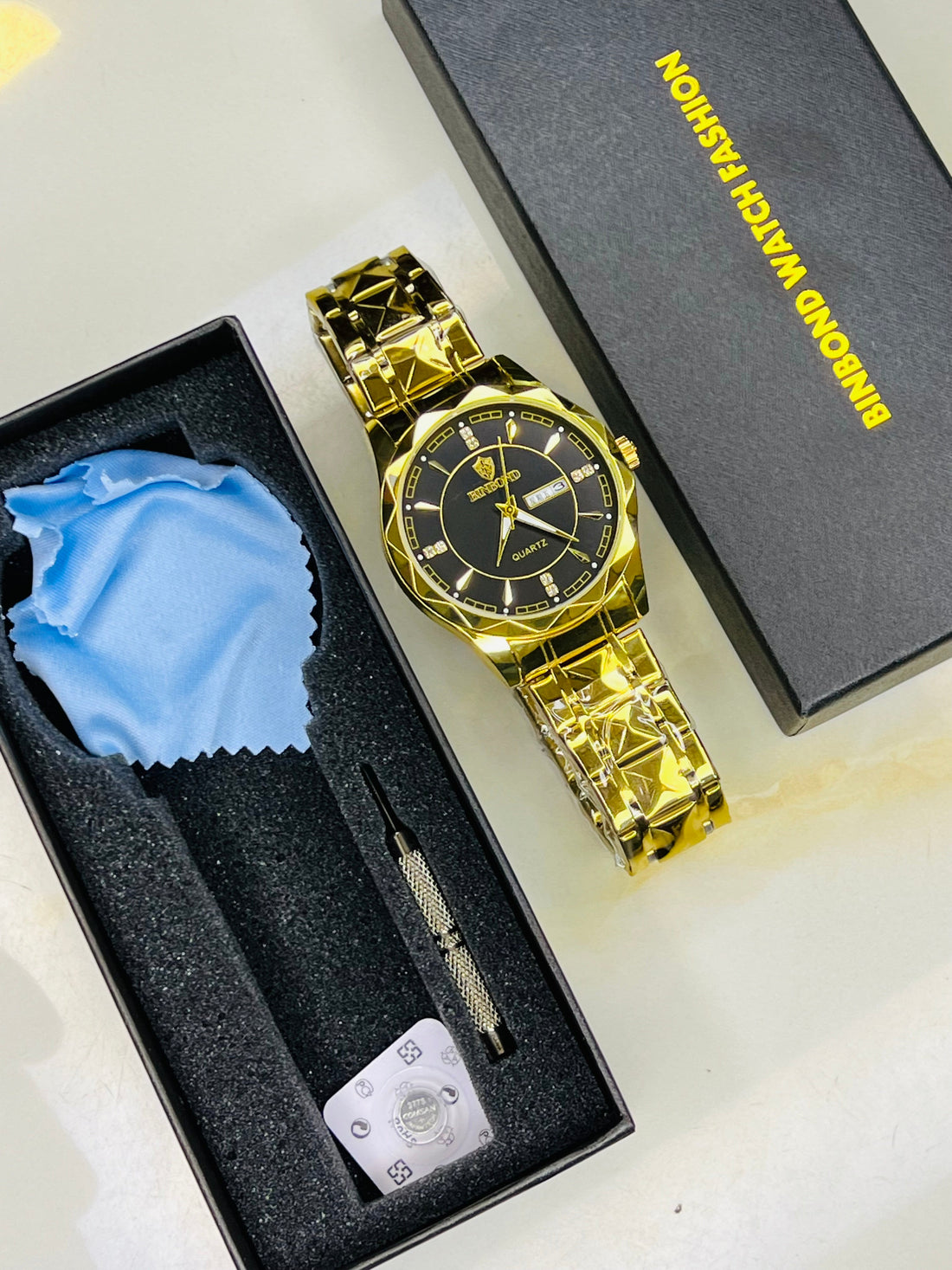 Gold Black Binbond Prism Dial Watch