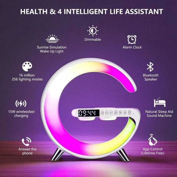 G63 Rgb Light Bluetooth Speaker Charging 4 In 1 Led Atmosphere Rgb Night Light Alarm Clock Desk Lamp Bluetooth Speaker Wireless Charging Modern