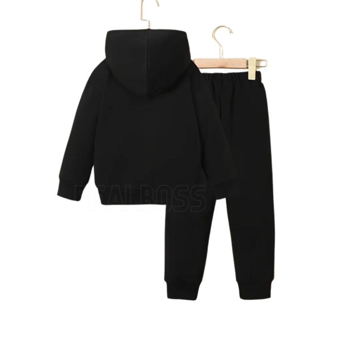 Real Boss By Rich Man Boys Warm Thickened Fleece Comfy Tops & Pants,King Pattern Print Long Sleeve Hoodie Pullover Sweatshirts & Pants, 2pieces Sports Suit Outfits, Kids Trendy Clothes Set - Tshirts For Boys / Tshirts For Girls