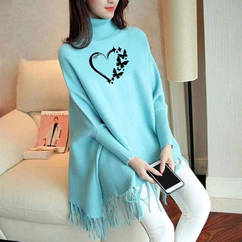 FashionPoint - Butterfly Heart Printed Winter Collection Girls Fleece Shoal Poncho For Girls & Women