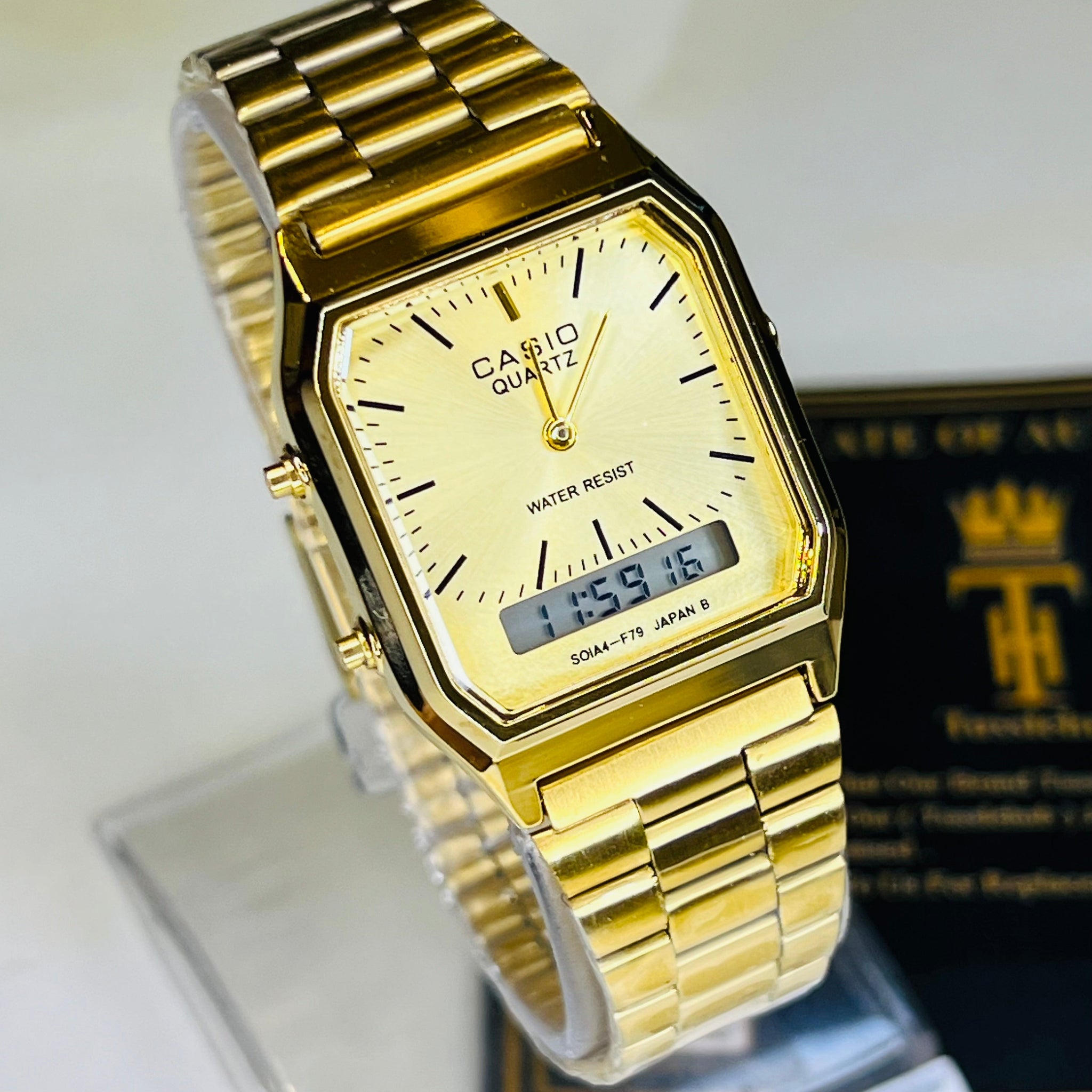 Gold Casio Dual Time Watch For Her