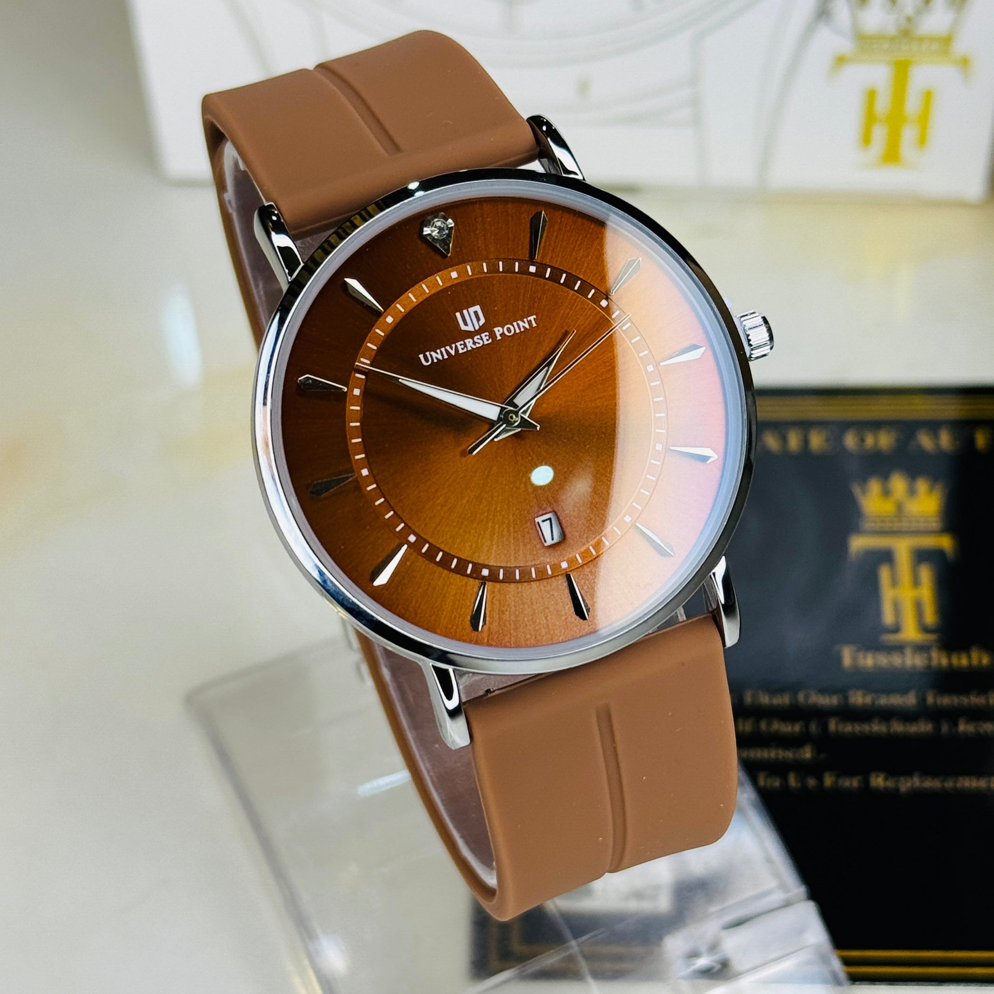 Brown Silver Slim Balloon Universe Point Watch