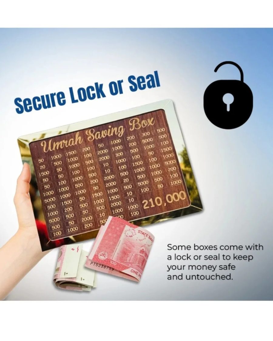 Umrah Saving Box – | Wooden Money Box For Umrah – 210,000