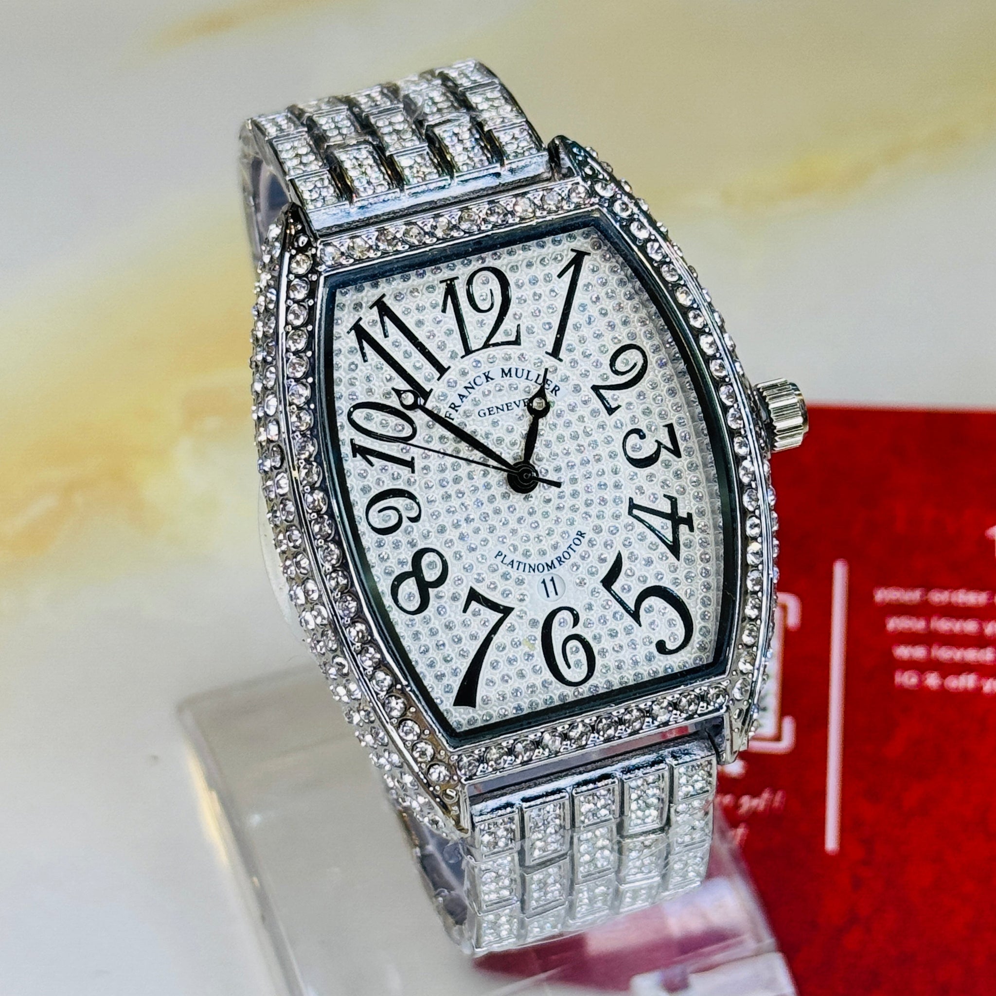 Silver Iced Out Frank Muller Chain Strapped