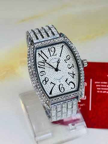 Silver Iced Out Frank Muller Chain Strapped