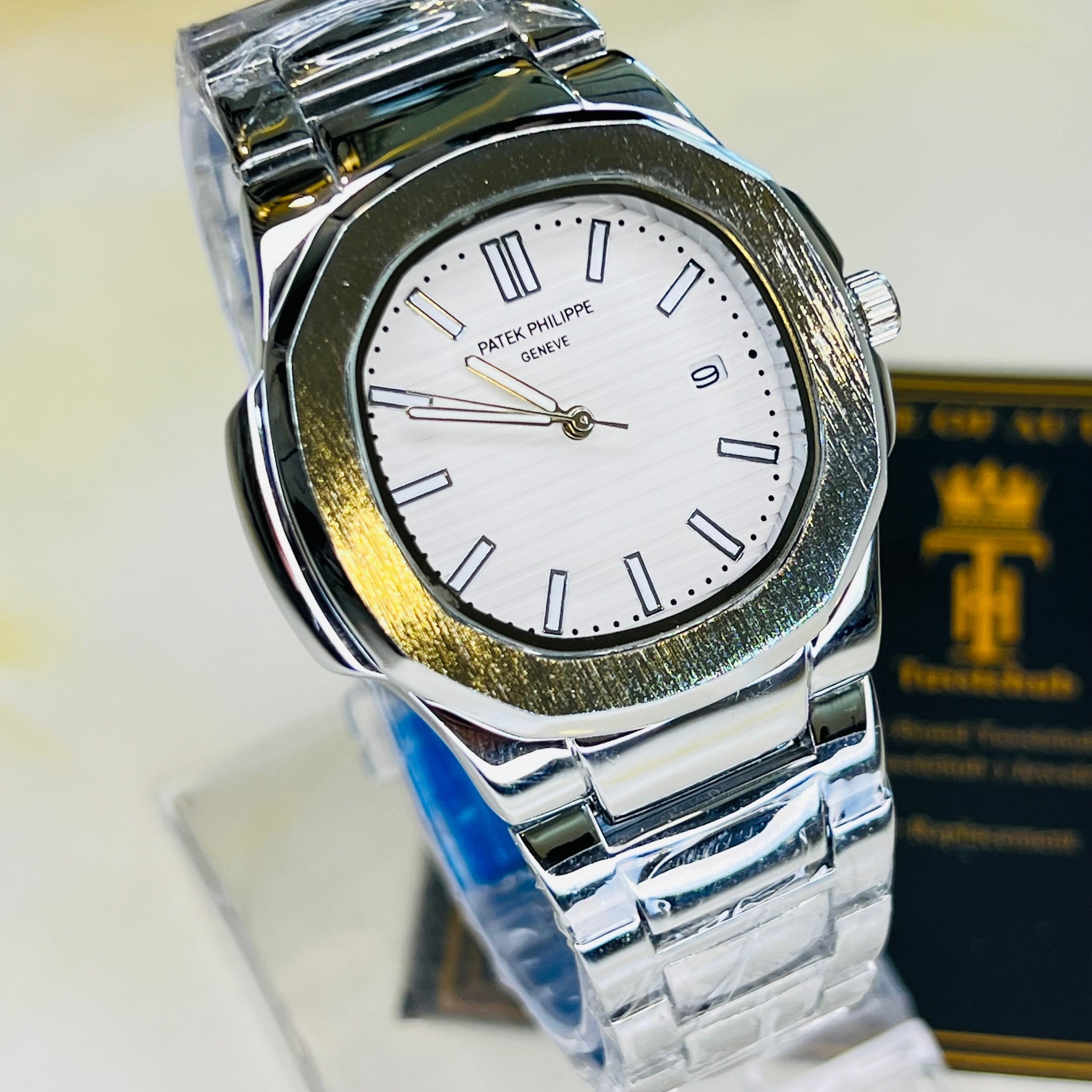 Silver Nautilus White Dial Watch