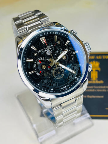 Silver Black Grand Carrera Chain Strap Chronographs  Watch