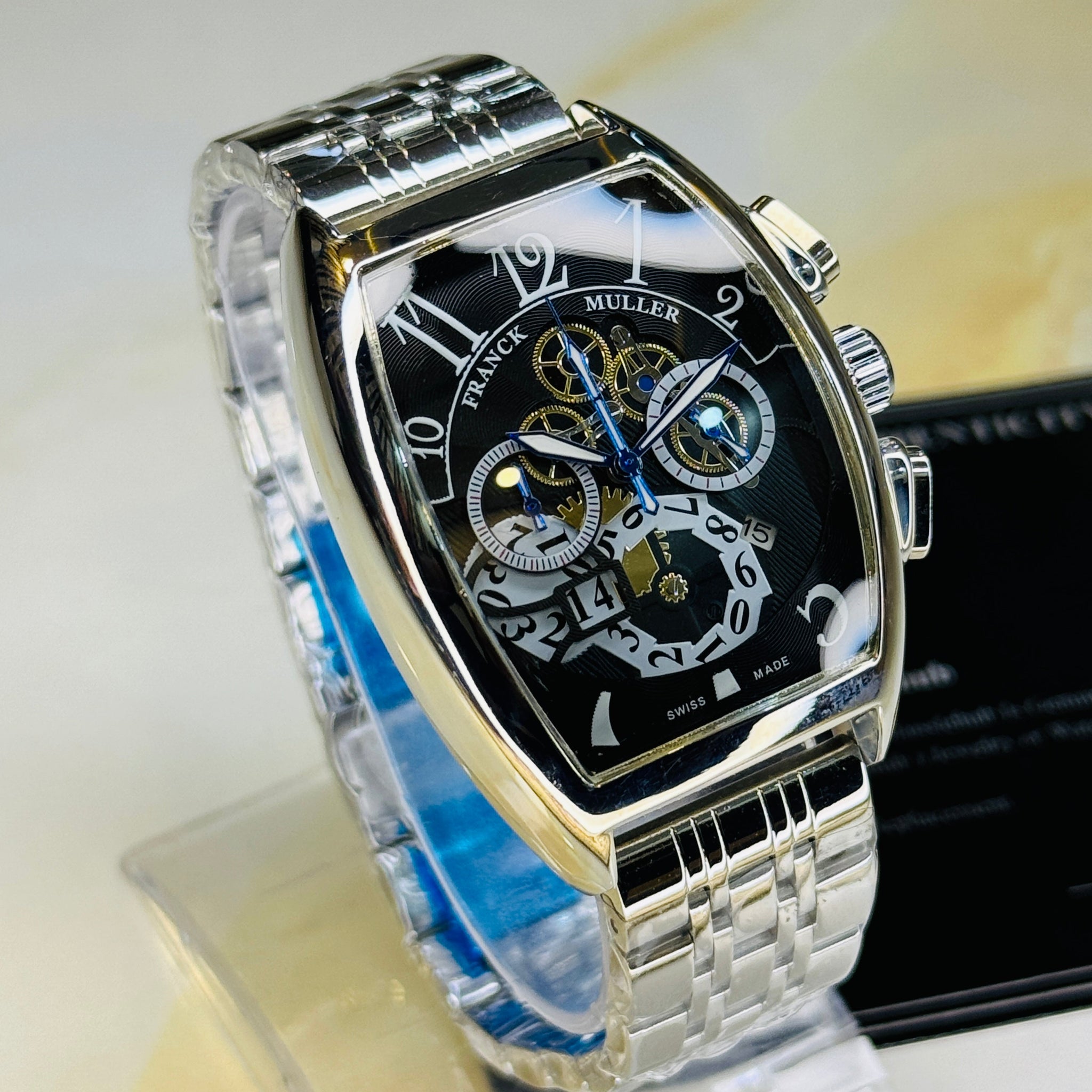 Chain Frank Muller Silver Black Chronograph Dial Watch