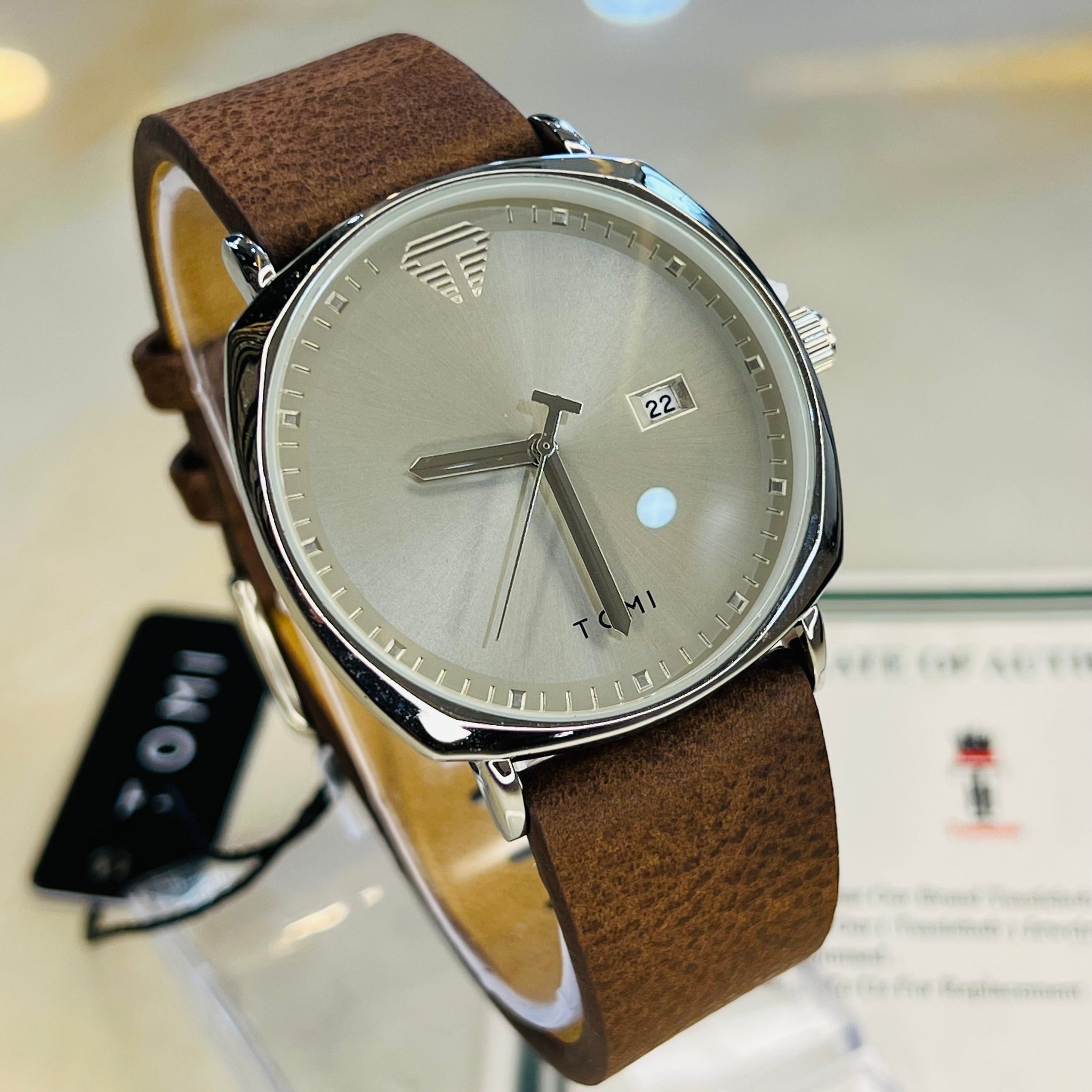 Tomi Brown Grey Sleek Dial Watch