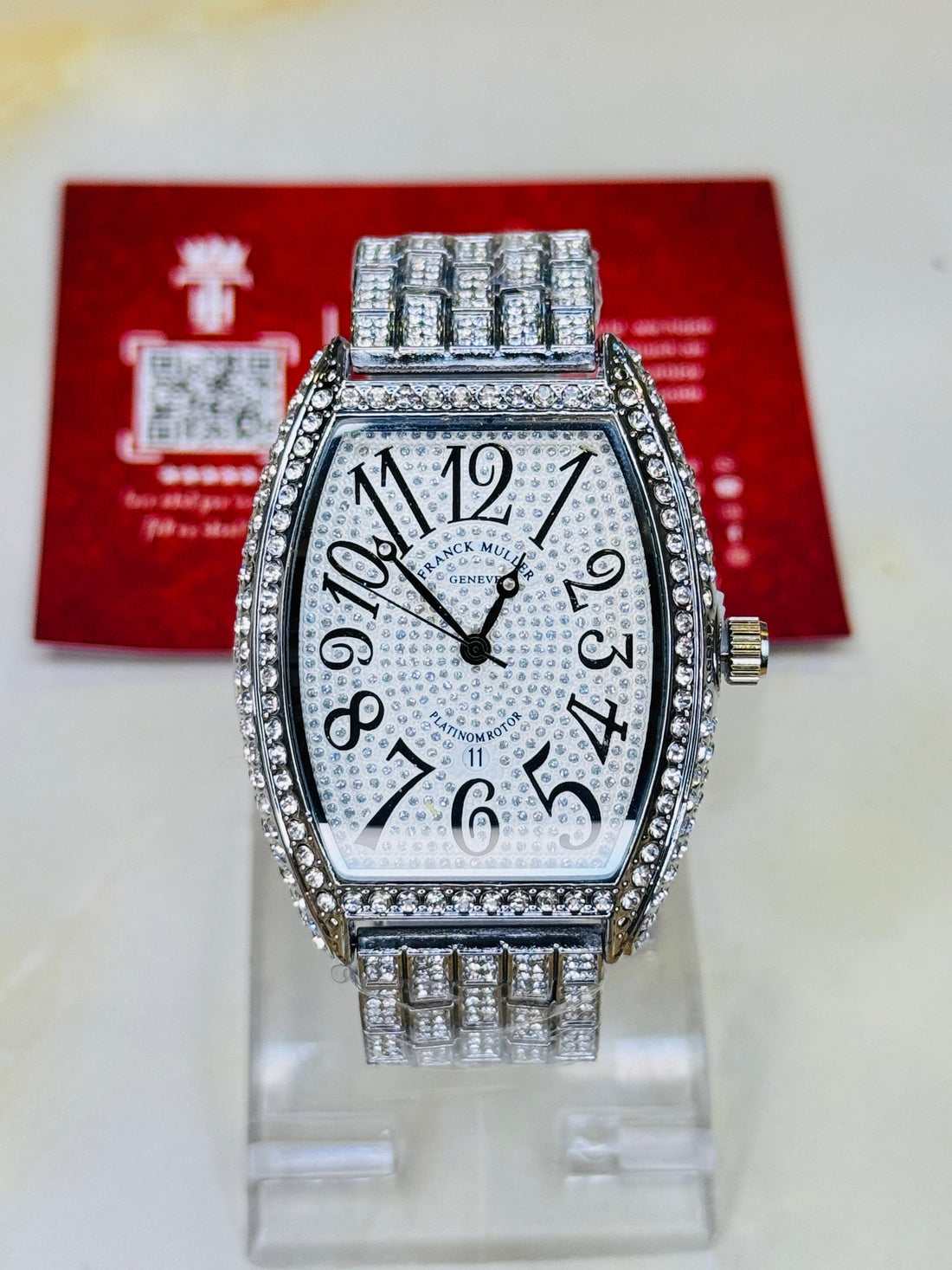 Silver Iced Out Frank Muller Chain Strapped