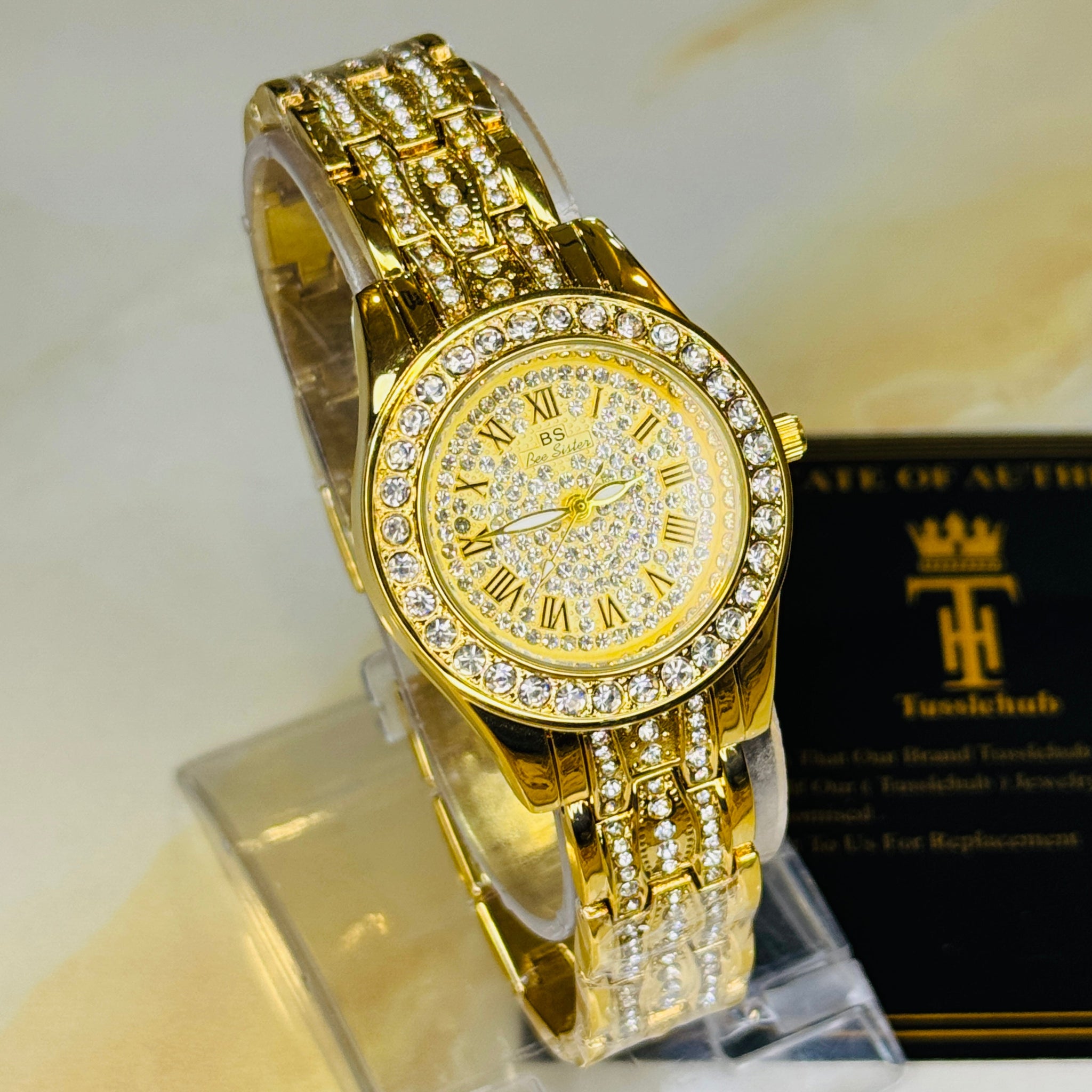 Gold Iced Out Watch For Her