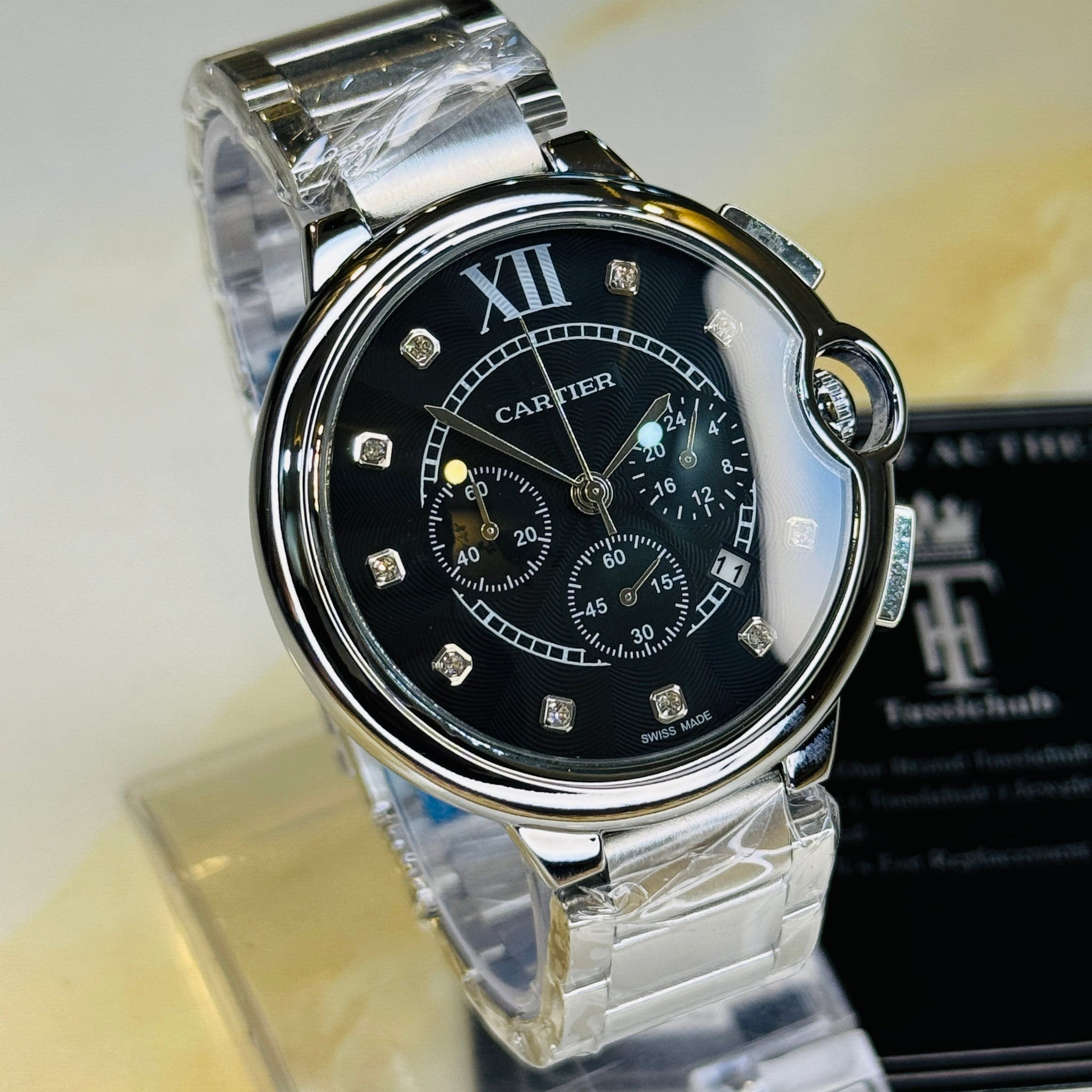 C-1 Silver Black Chain Cart*er Chronograph Dial Watch