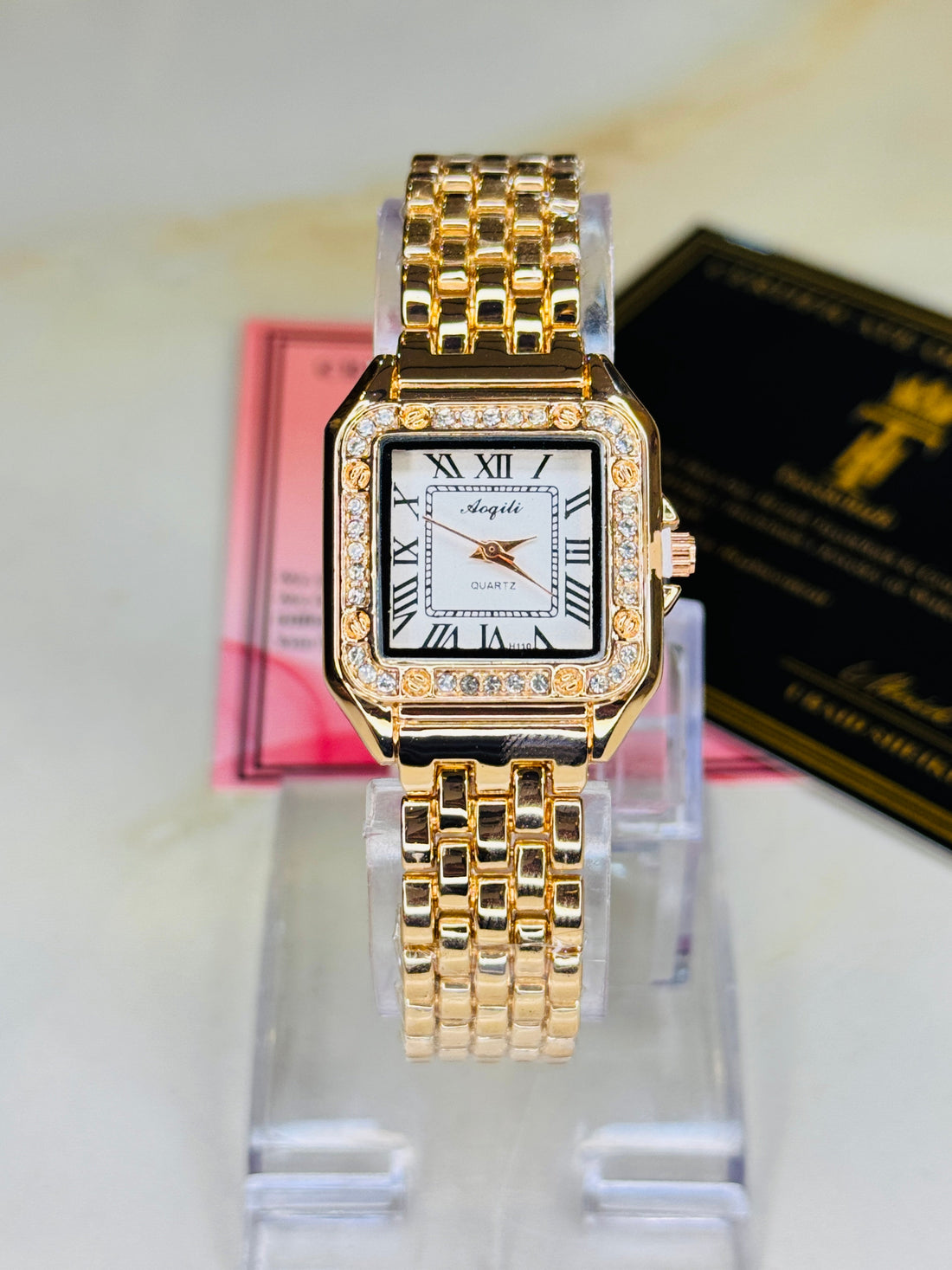 Rosegold White zircon Santos Watch For Her