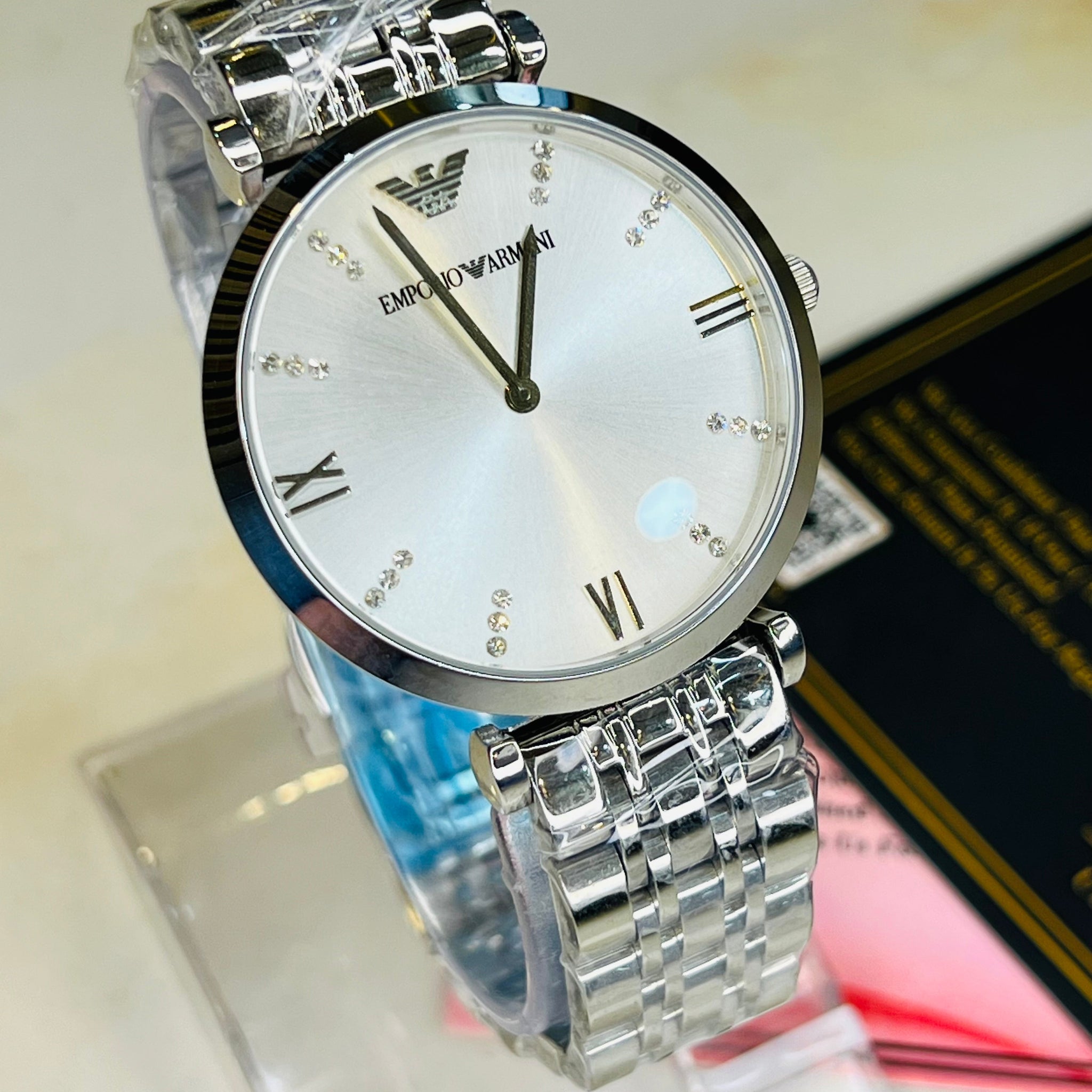 Silver Pearl White Emporio Down Second Watch
