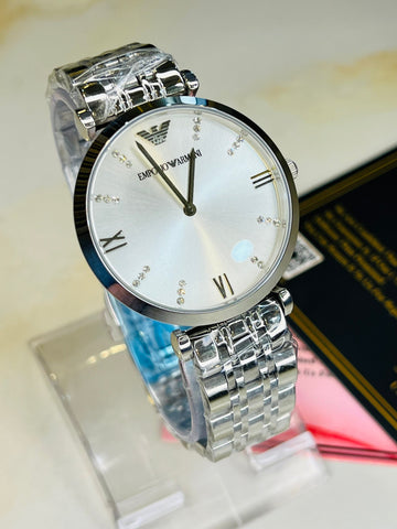 Silver Pearl White Emporio Down Second Watch