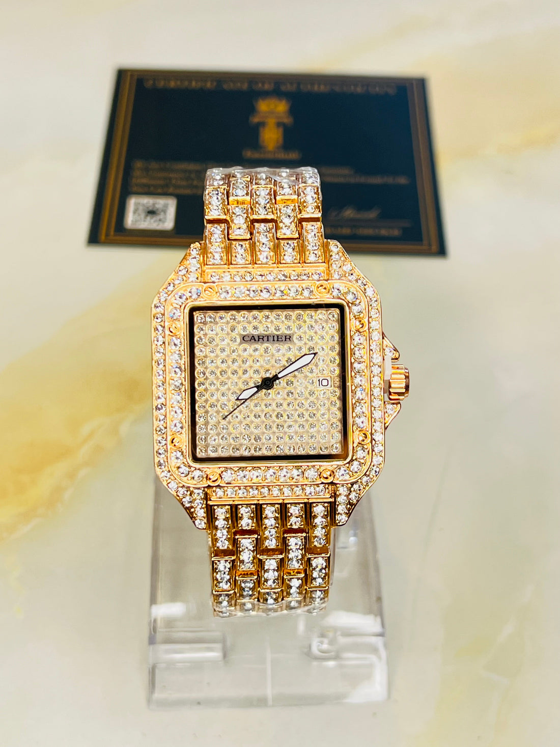 Rose Gold Square Plain Iced Out Watch