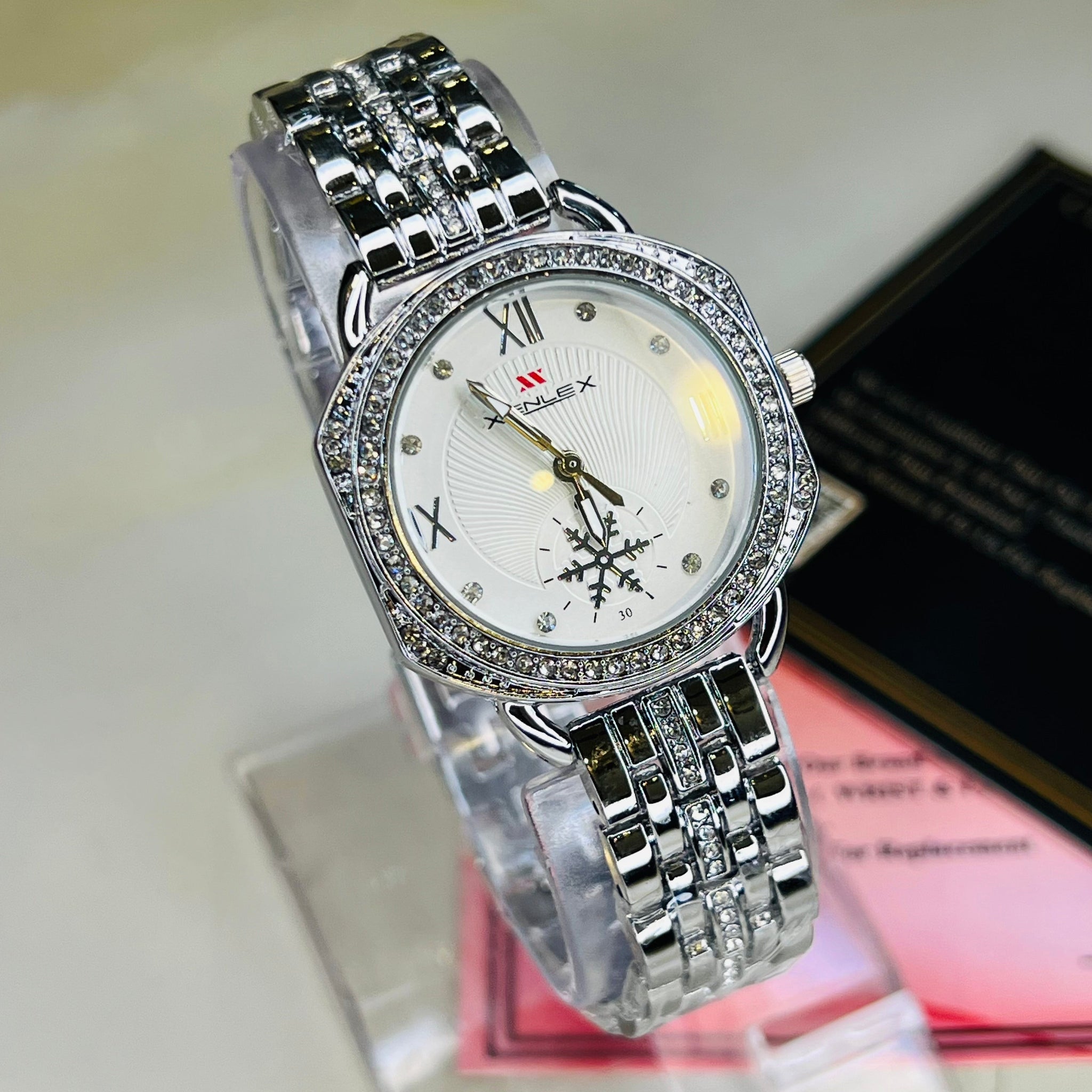 Xenlex Silver White Zircon Watch For Her