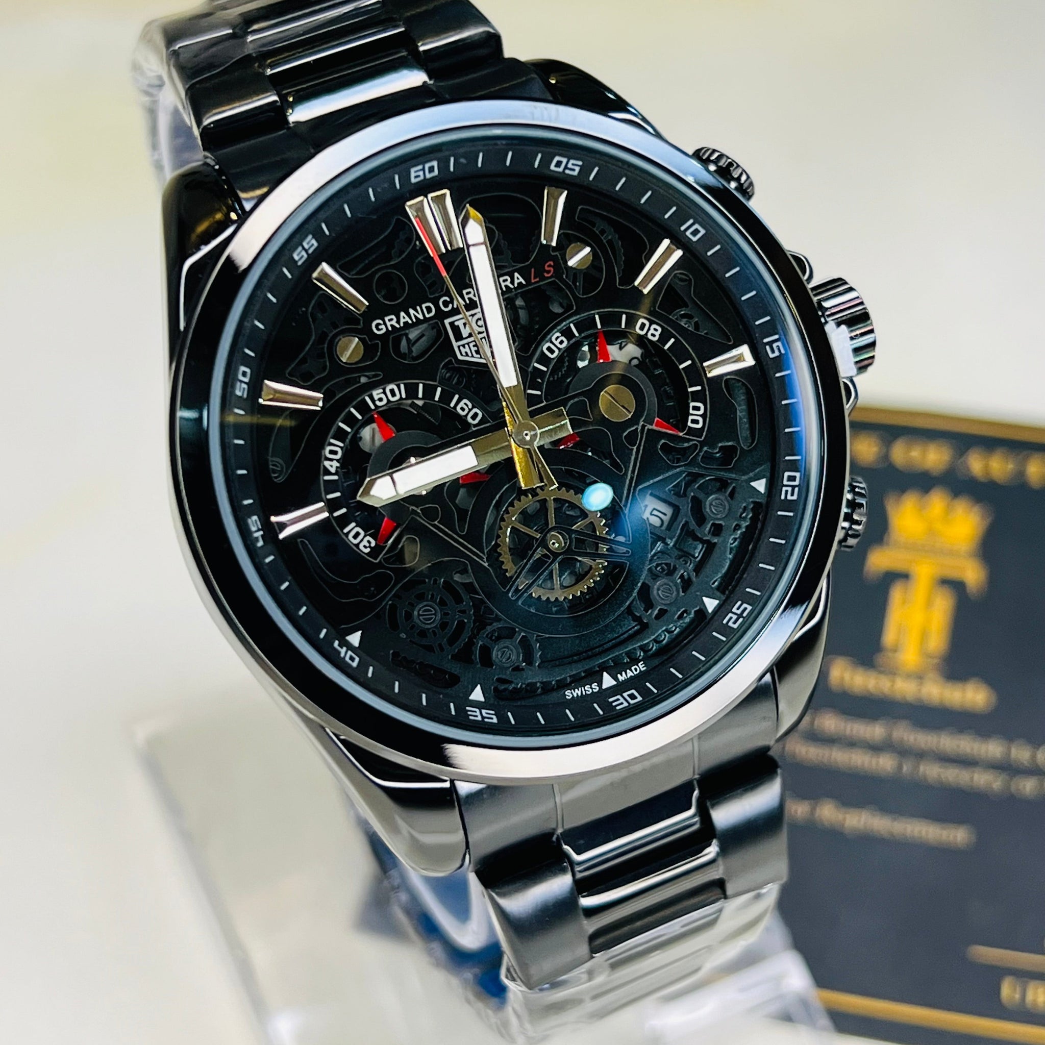 All Black Grand Carrera Chain Strap Chronographs  Watch
