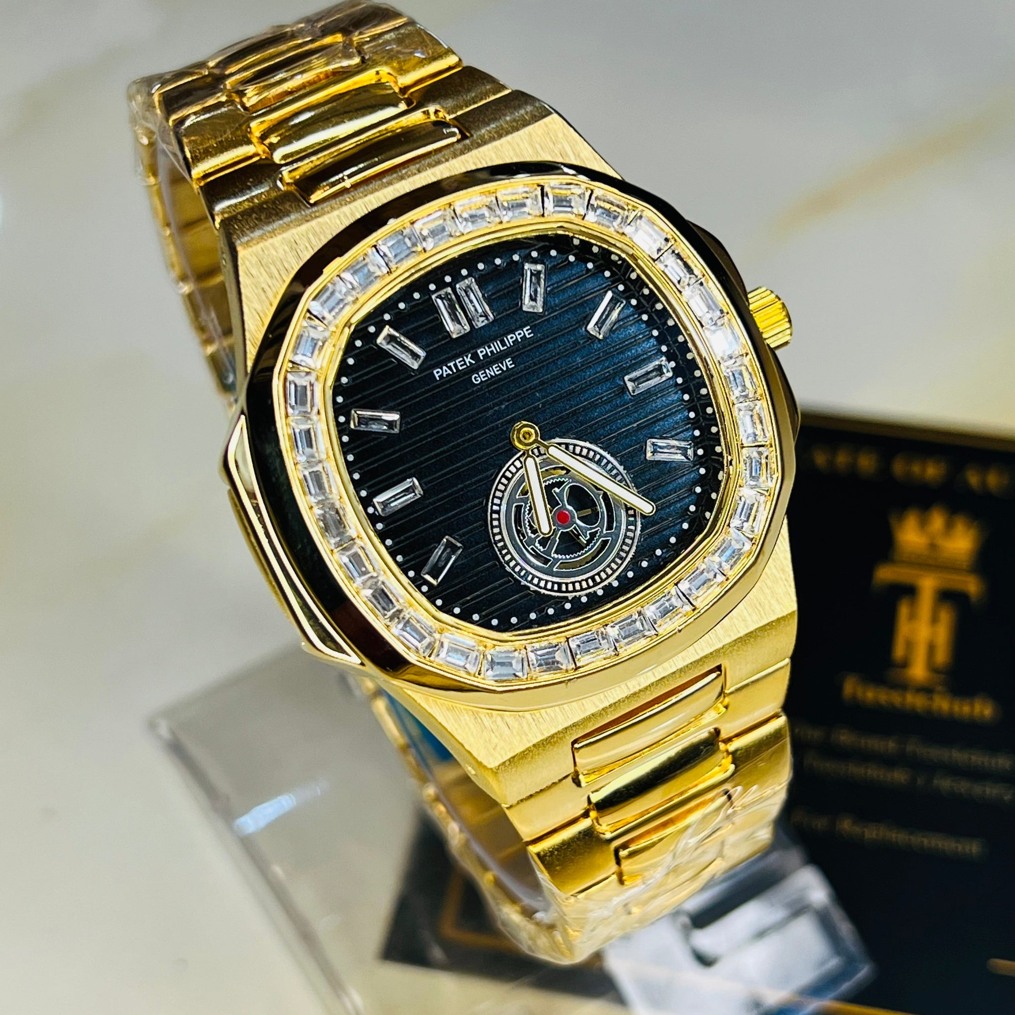 Nautilus Gold zircon Gems Down Second Watch