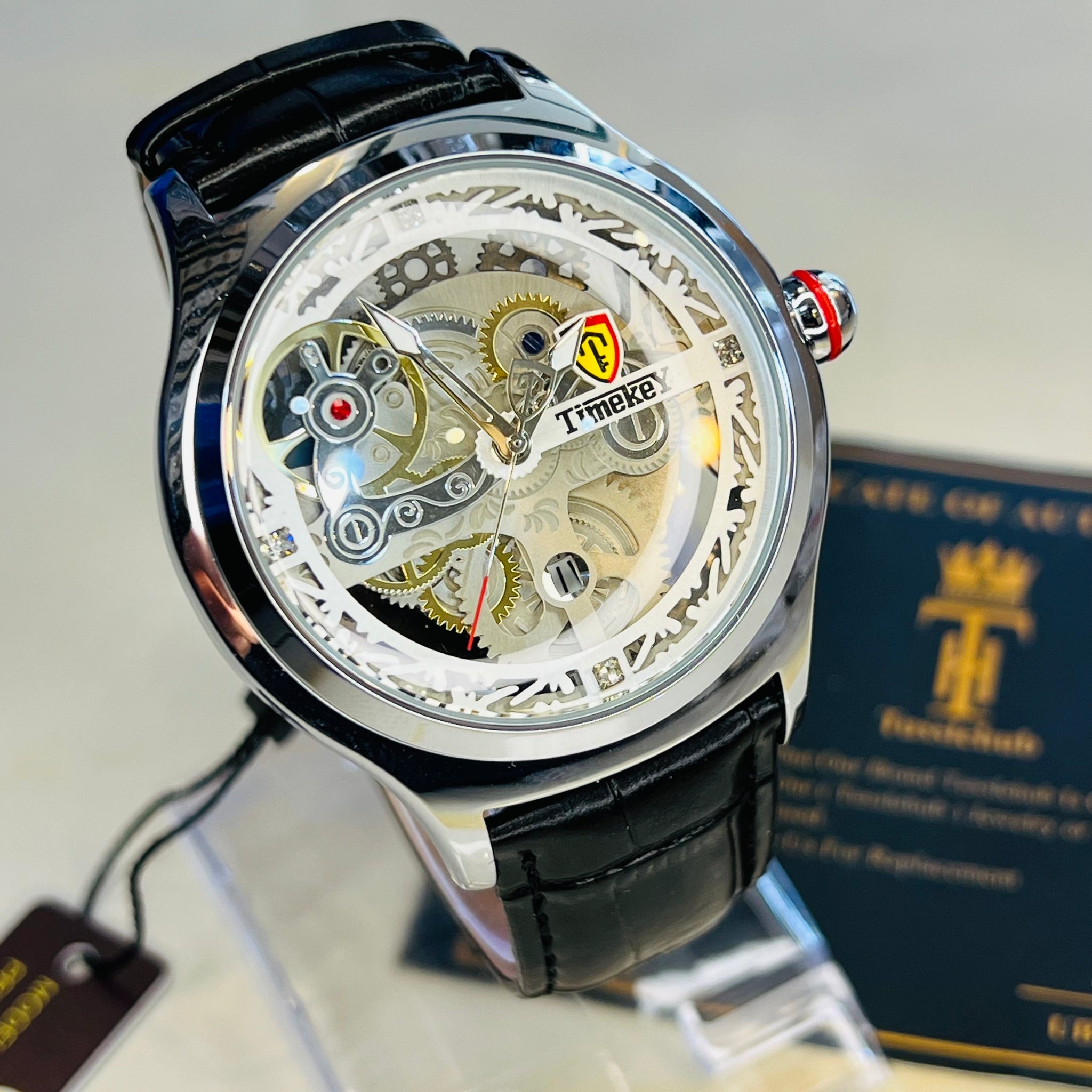 Timekey Black Strap Ballon Skeleton Dial Watch