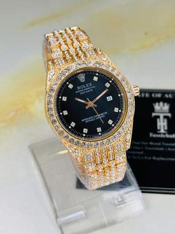 Rose Gold Black Perpetual Iced Watch For Her