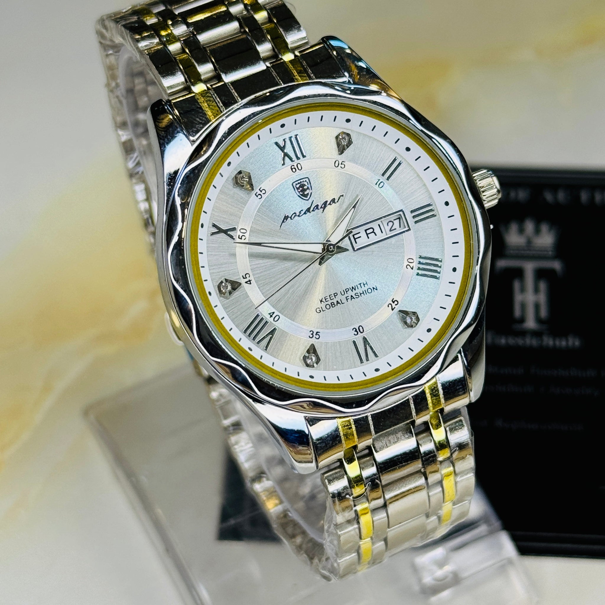 Two Tone White Poedagar Saint Day Date Watch