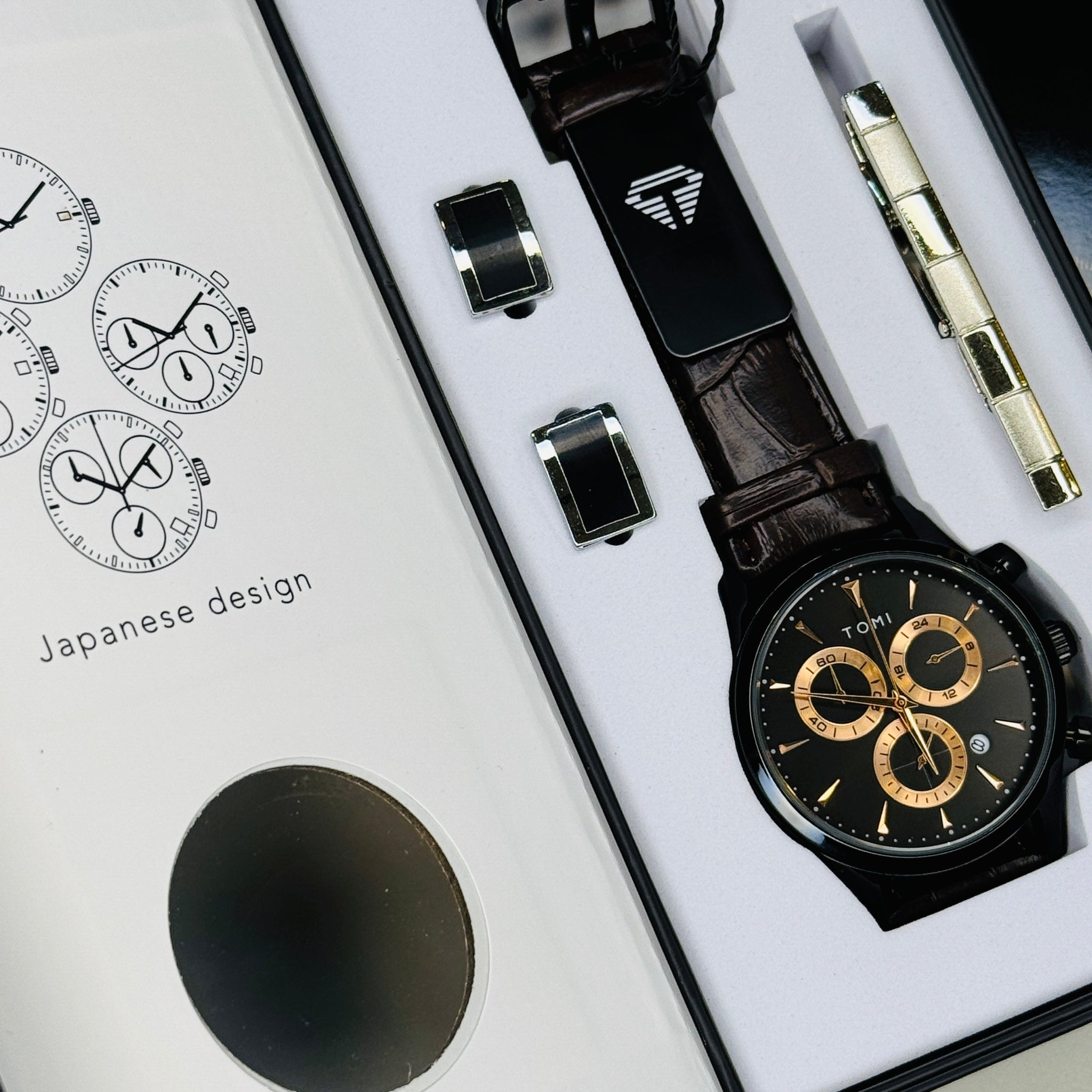 Tomi S6A Coffee Black Gift Set Watch