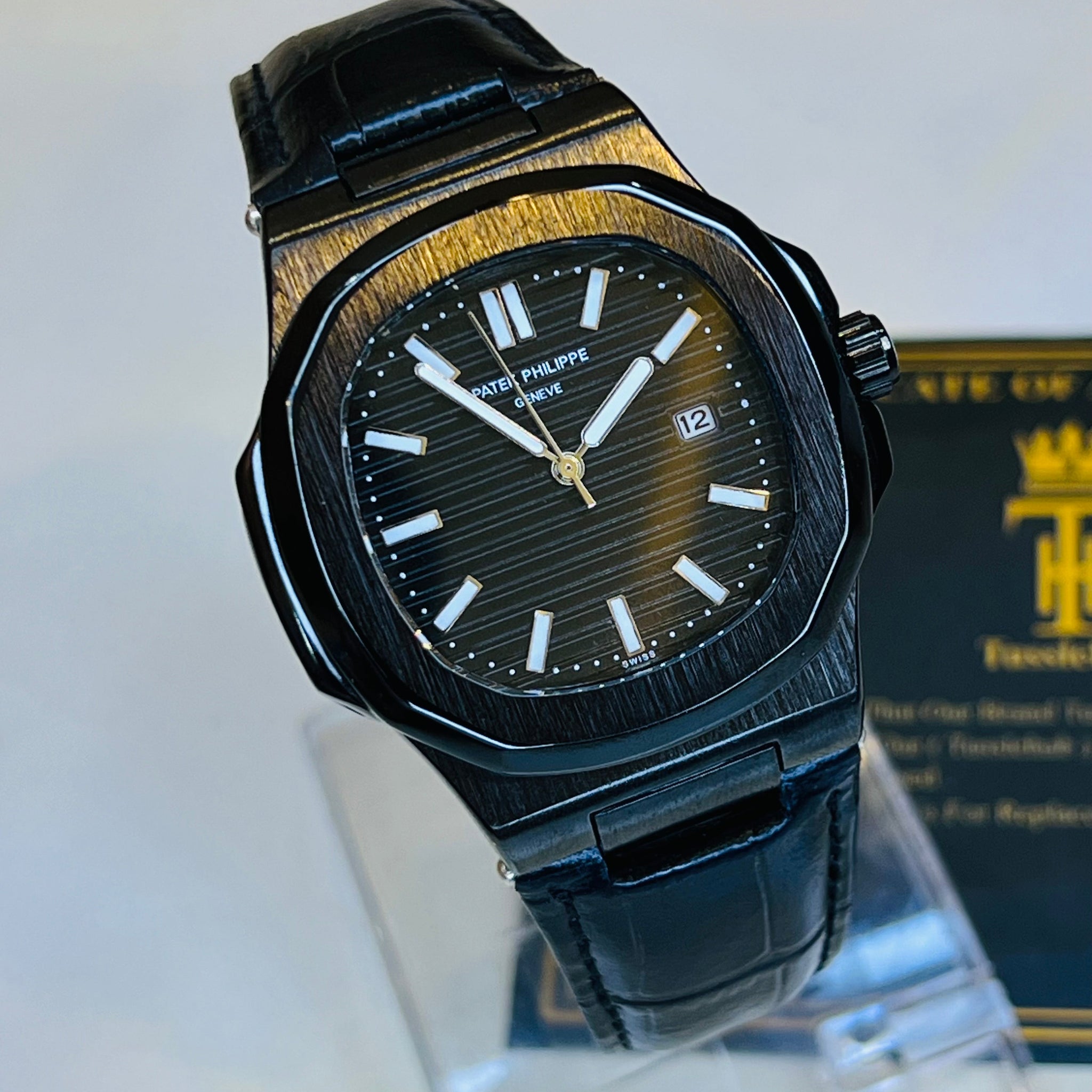 Leather Strap All Black Nautilus Dial Watch